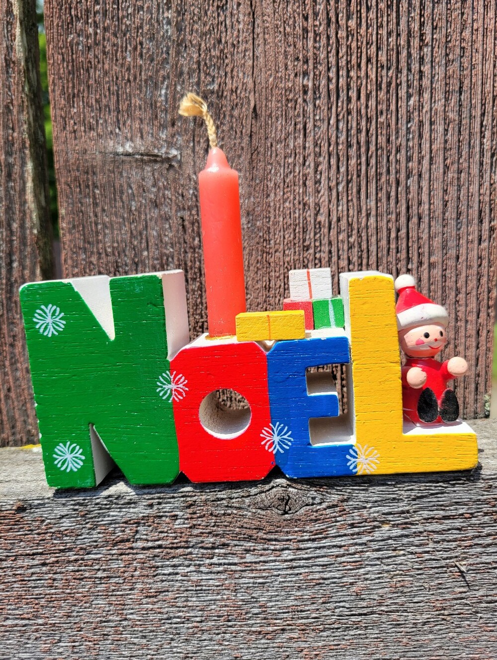 Vintage Noel Wooden Candle Holder Santa Claus ~ Taiwan ~ SEE NOTES